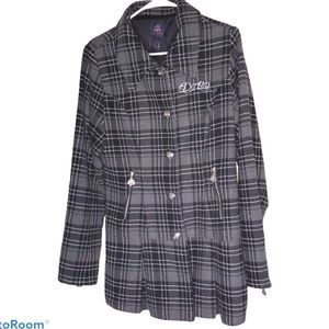 Dereon Beyounce Wool Blend Plaid Jacket Grey/ White Sz L